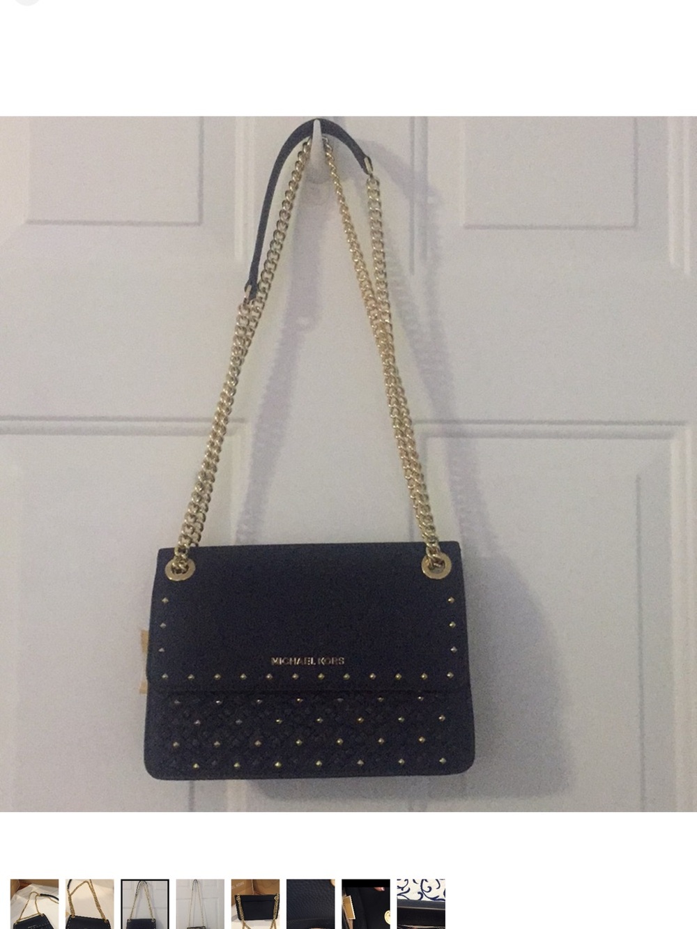 Michael Kors Black Shoulder Bag with Gold Chain and Studs